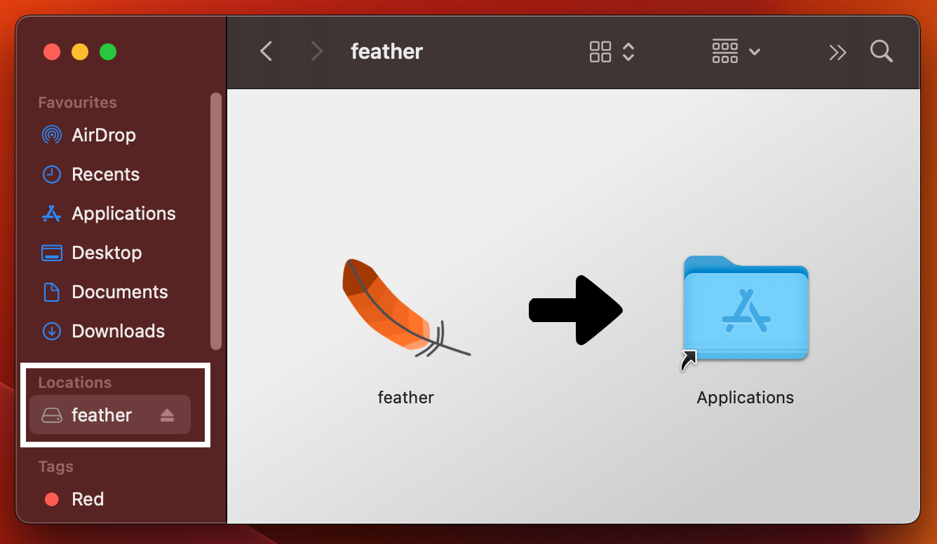 Drag the Feather app to Applications