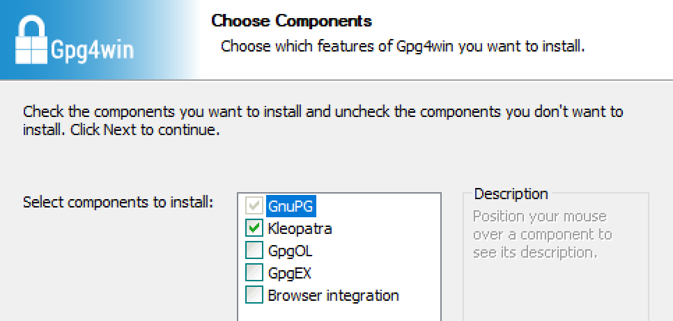 You may leave "GpgOL" and "GpgEX" unchecked